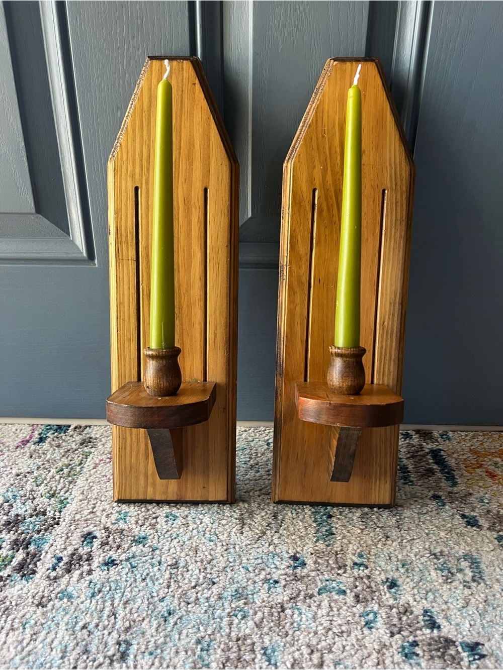 Vintage Pair Wood Wall Candle Sconces -  Cottage Core